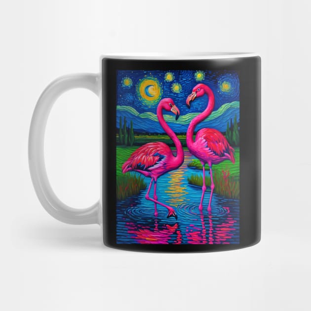 Flamingos in starry night by FUN GOGH